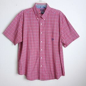 Chaps Shirt Top Mens Size XL Red Plaid Button Down Collared Short Sleeve